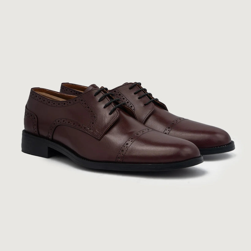 Dirk Brogues Derby Maroon Leather Shoes მამაკაცის
