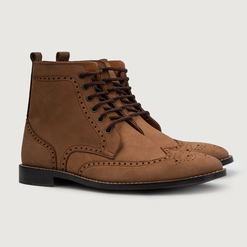 Duster Brogues Derby ყავისფერი Nubuck Leather Boots მამაკაცის