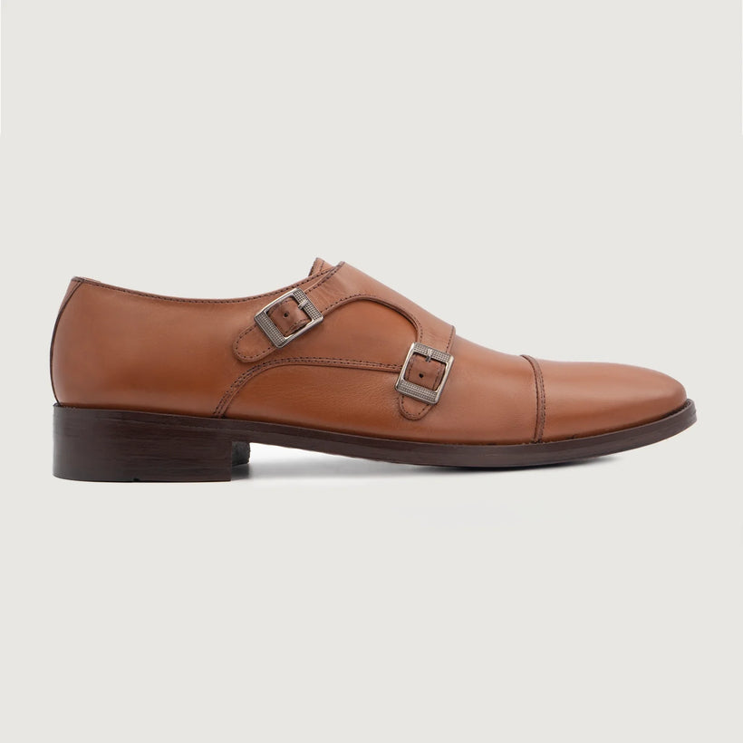 Boston Double Monk Strap ტანი Leather Shoes მამაკაცის