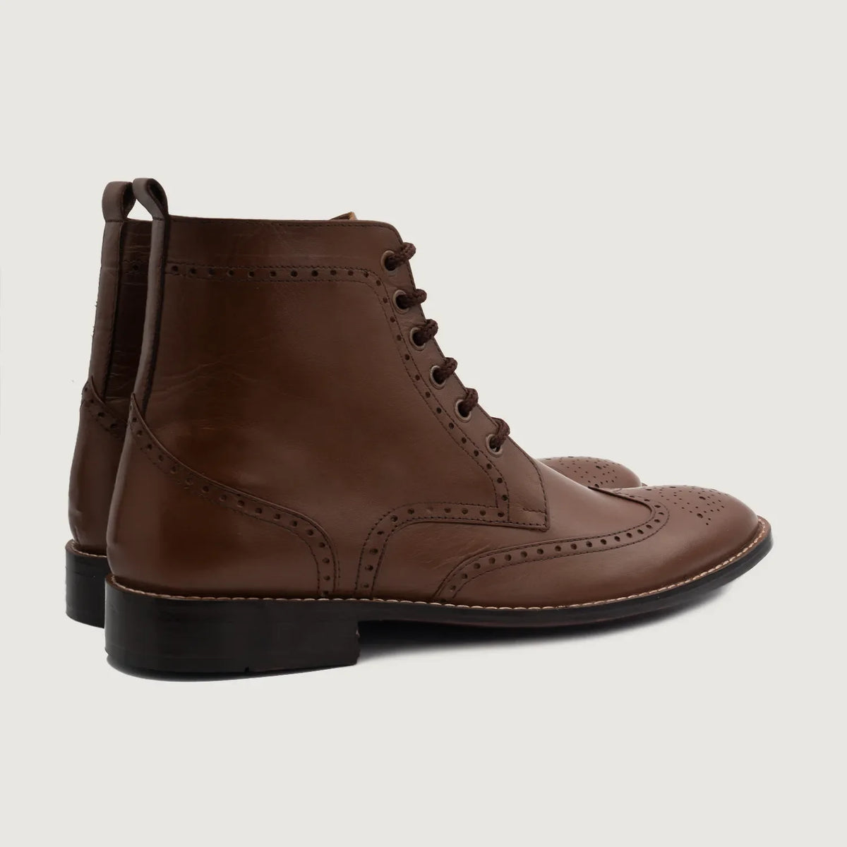 Duster Brogues Derby ყავისფერი ტყავის ჩექმები მამაკაცის - გვერდითი პროფილი ერგონომიული სახელოს ჭრით