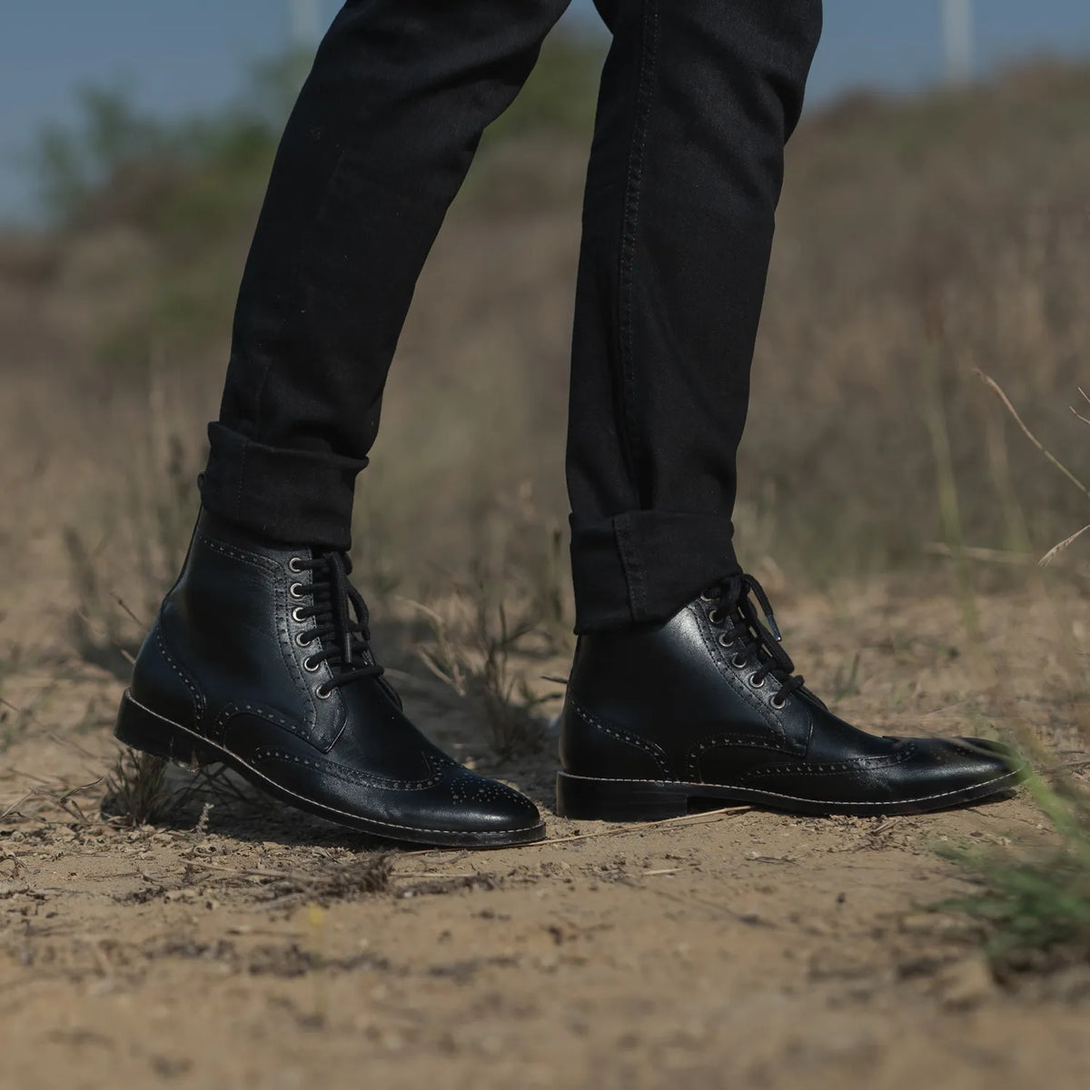 Orlaven Duster Brogues Derby შავი ტყავის ჩექმები მამაკაცის footwear image 9