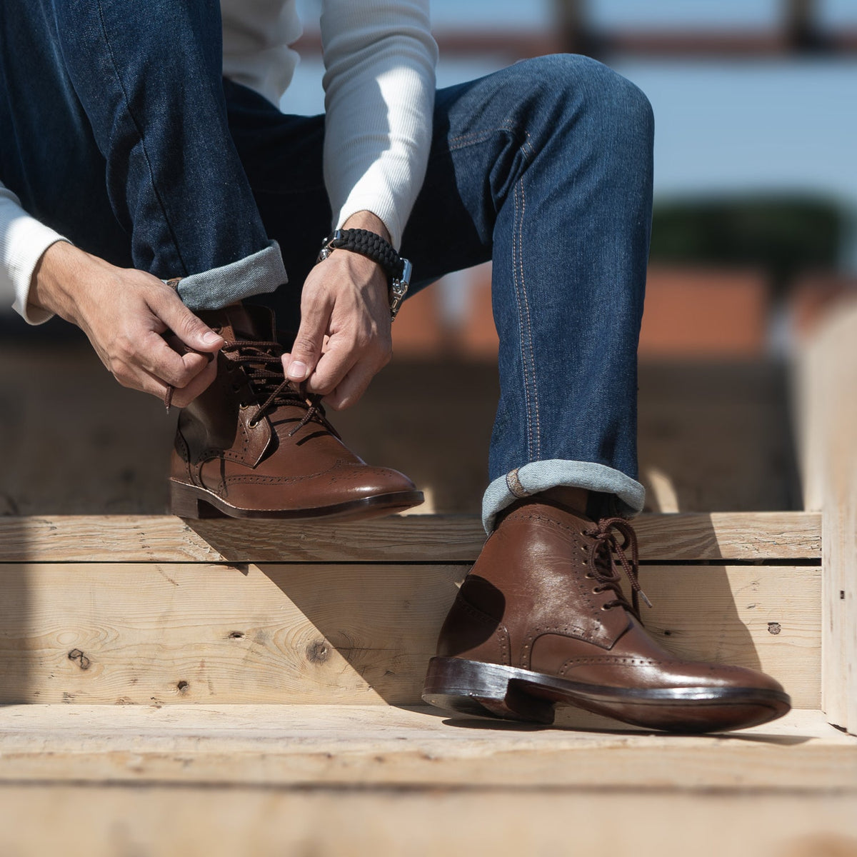 Orlaven Duster Brogues Derby ყავისფერი ტყავის ჩექმები მამაკაცის footwear image 9