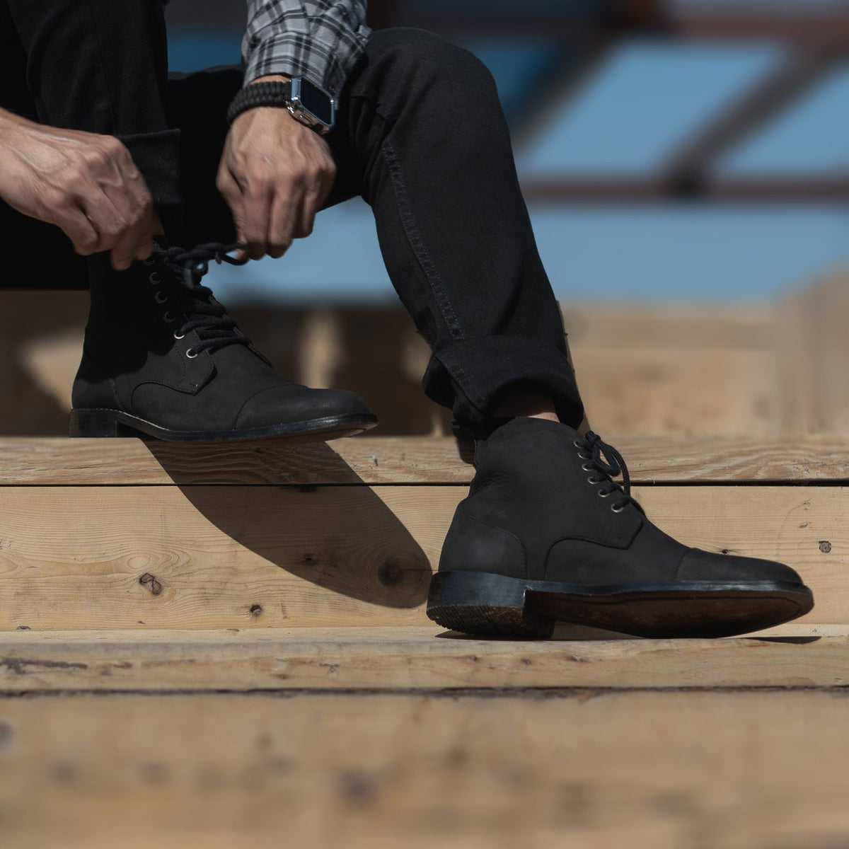 Orlaven Knight Derby შავი Nubuck ტყავის ჩექმები მამაკაცის footwear image 10