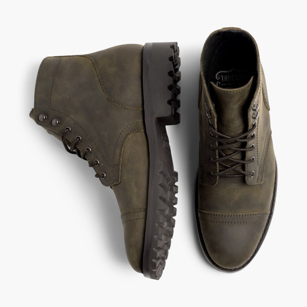 Captain StormKing® Dark Olive Matte ტყავის ჩექმები მამაკაცის - გაძლიერებული ქუსლი და ზუსტი ორმაგი ნაკერი