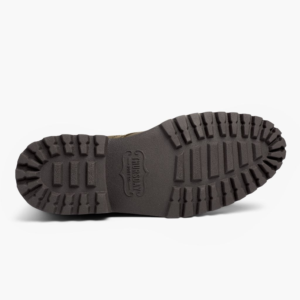 High-Traction Rubber Outsole & Lug Tread Pattern on Captain StormKing® Dark Olive Matte ტყავის ჩექმები მამაკაცის