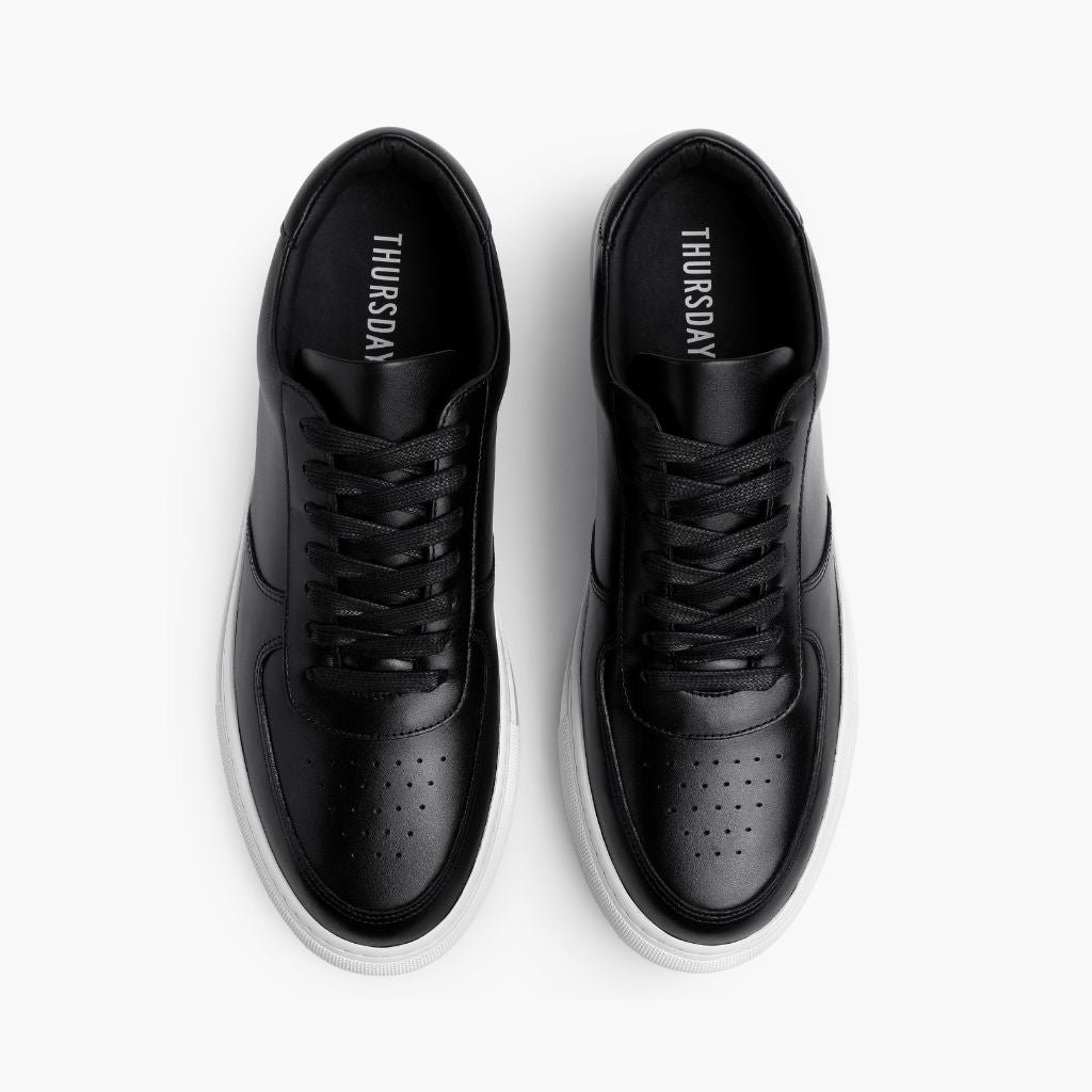 Court Black Leather Sneakers - გაძლიერებული ქუსლი და ზუსტი ორმაგი ნაკერი