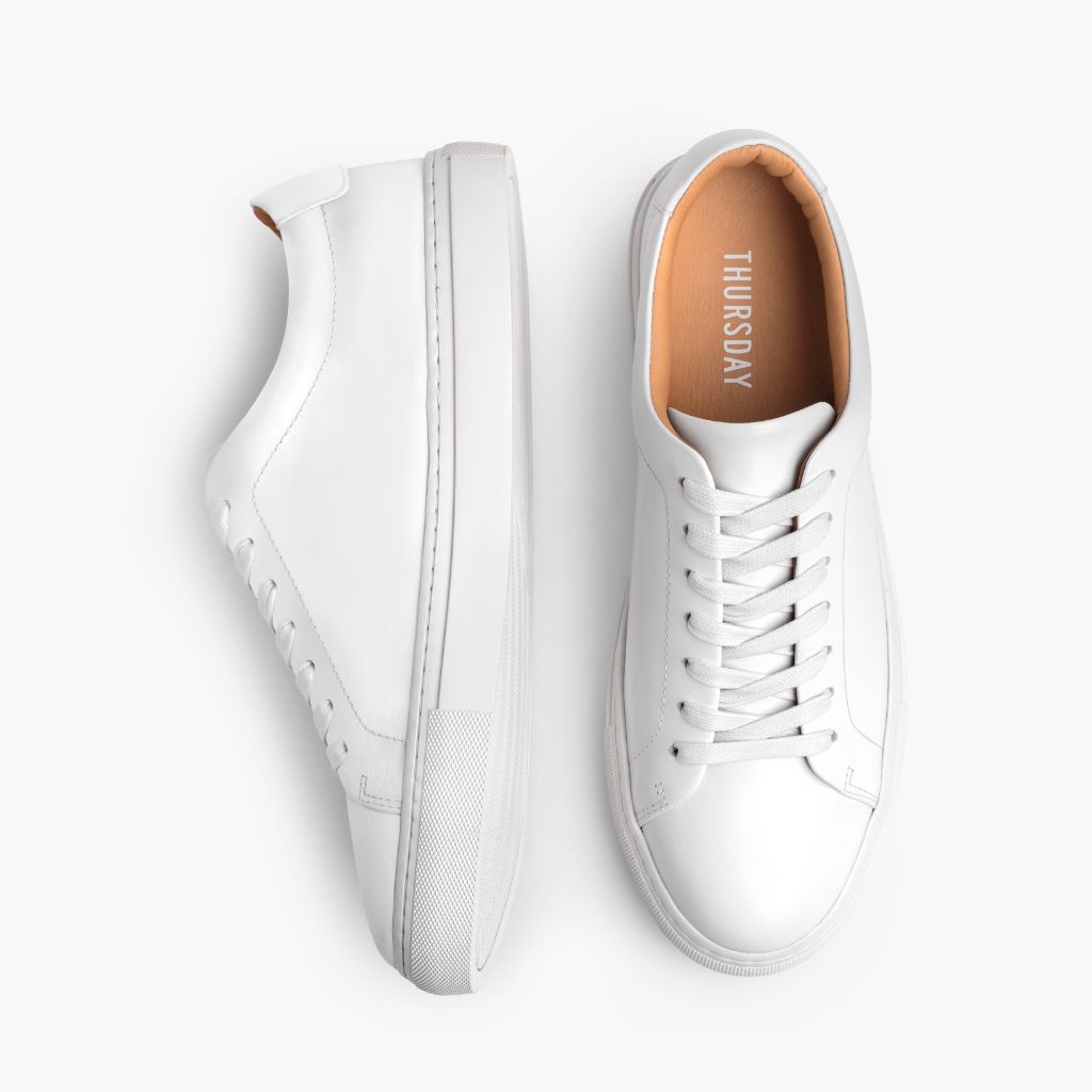 Encore White Leather Sneakers - გაძლიერებული ქუსლი და ზუსტი ორმაგი ნაკერი