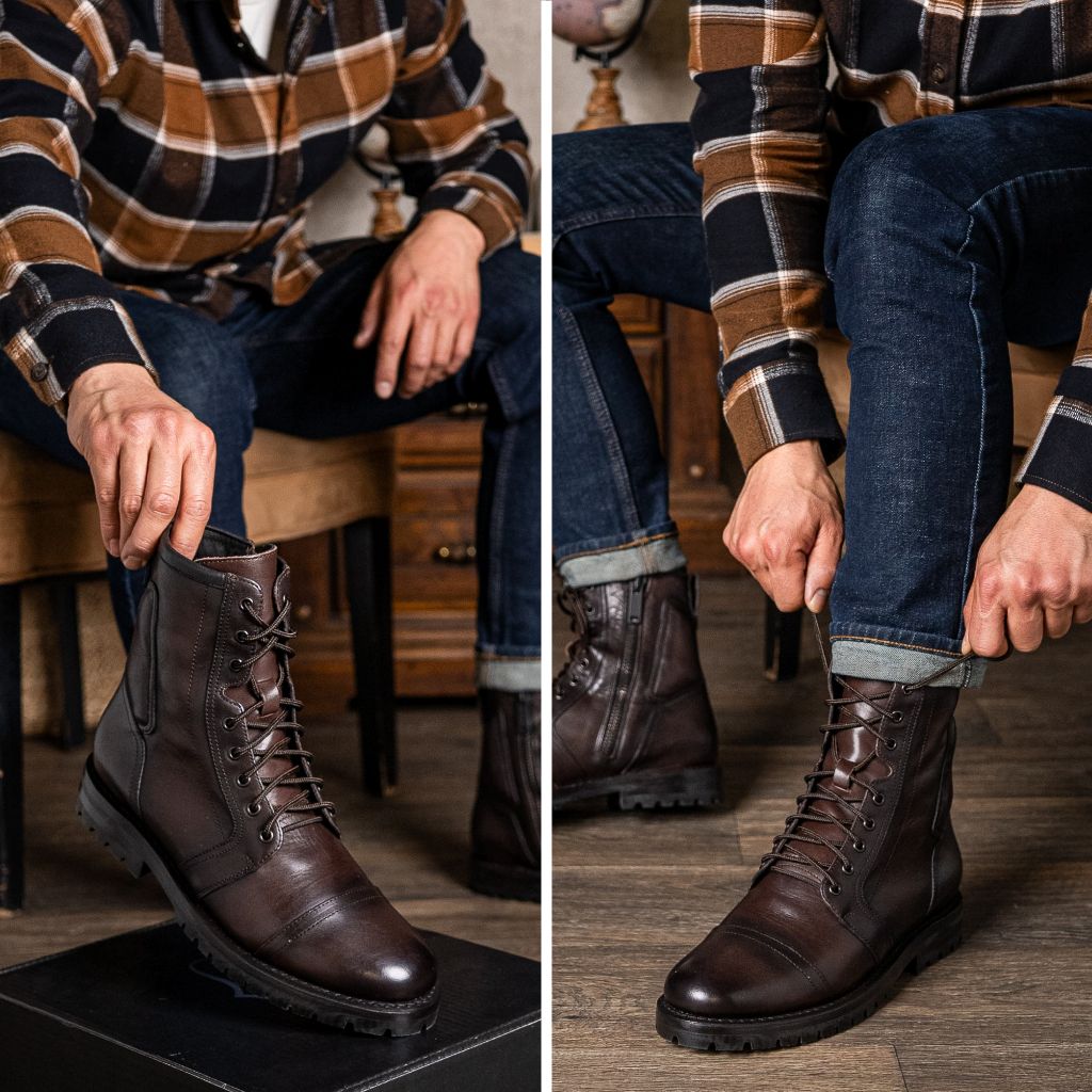 Tailored Rib Cuffs & Hem Craftsmanship Construction Detail on Casa Moto Old English ტყავის ჩექმები მამაკაცის