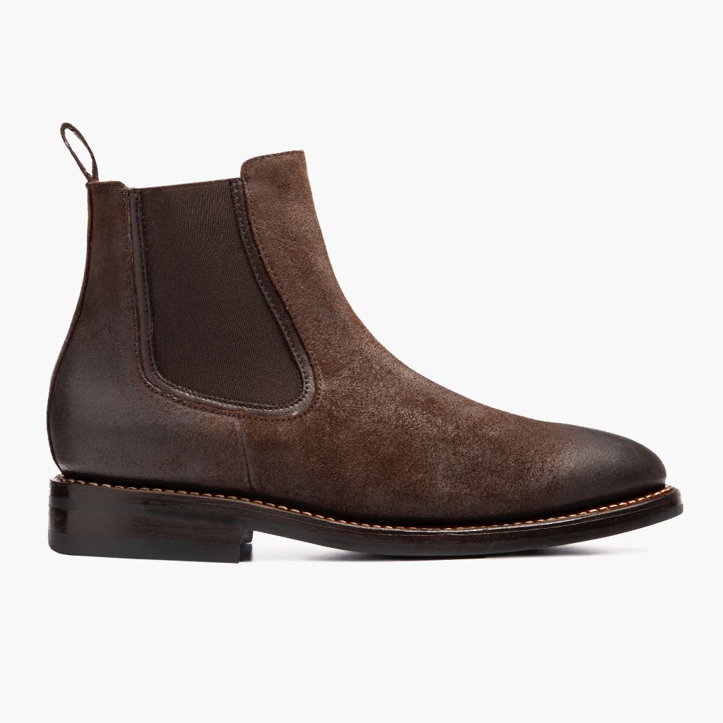 Chocolate Goatskin Suede Leather Boots - Goodyear welt კონსტრუქცია და წინა ცხვირის დეტალი