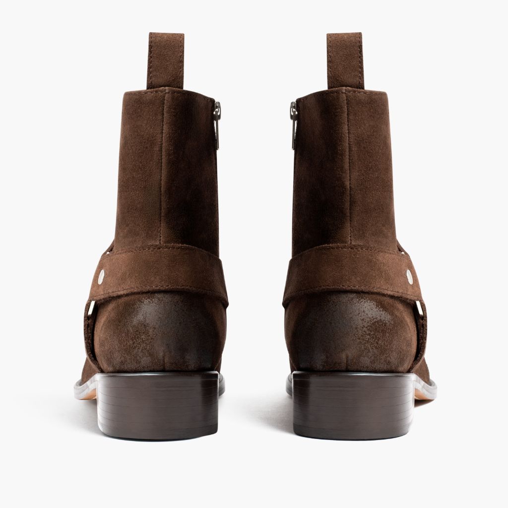 High-Traction Rubber Outsole & Lug Tread Pattern on Harness Dark ყავისფერი Suede ტყავის ჩექმები მამაკაცის