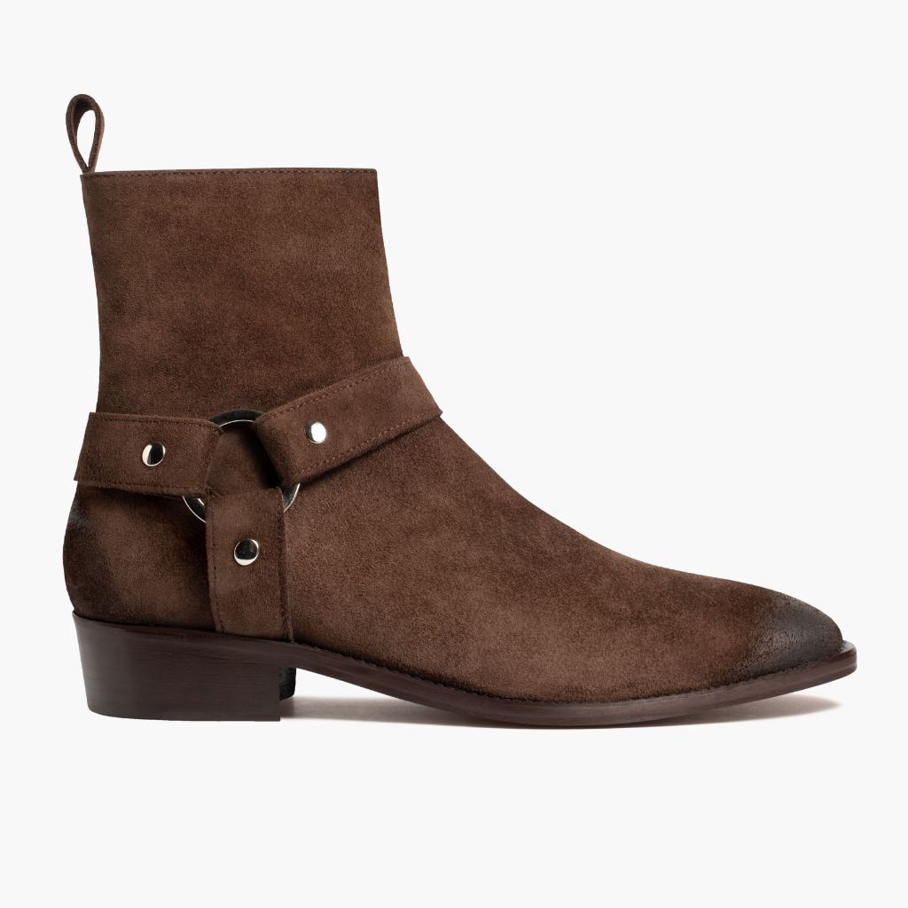 Dark Brown Goatskin Suede Leather Boots - Goodyear welt კონსტრუქცია და წინა ცხვირის დეტალი
