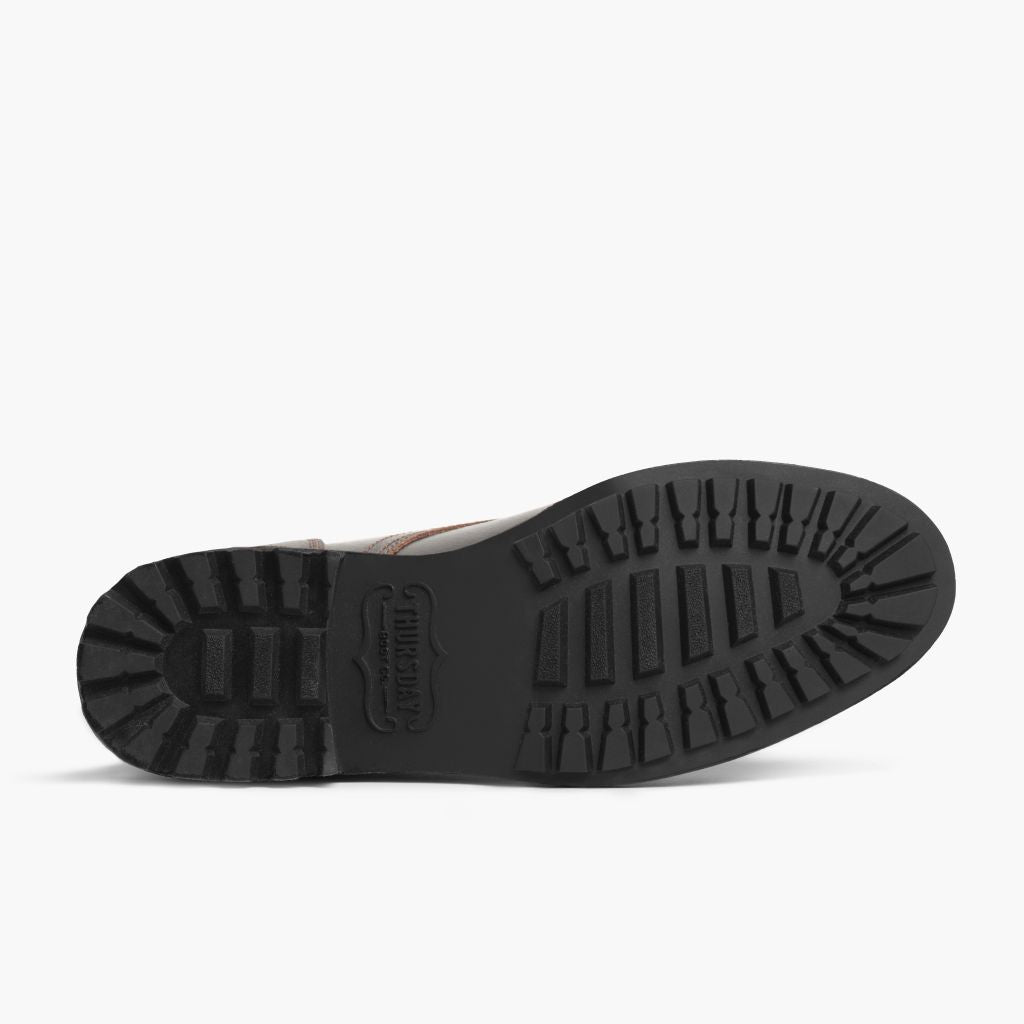 High-Traction Rubber Outsole & Lug Tread Pattern on Logger Waxed Cacao ტყავის ჩექმები მამაკაცის