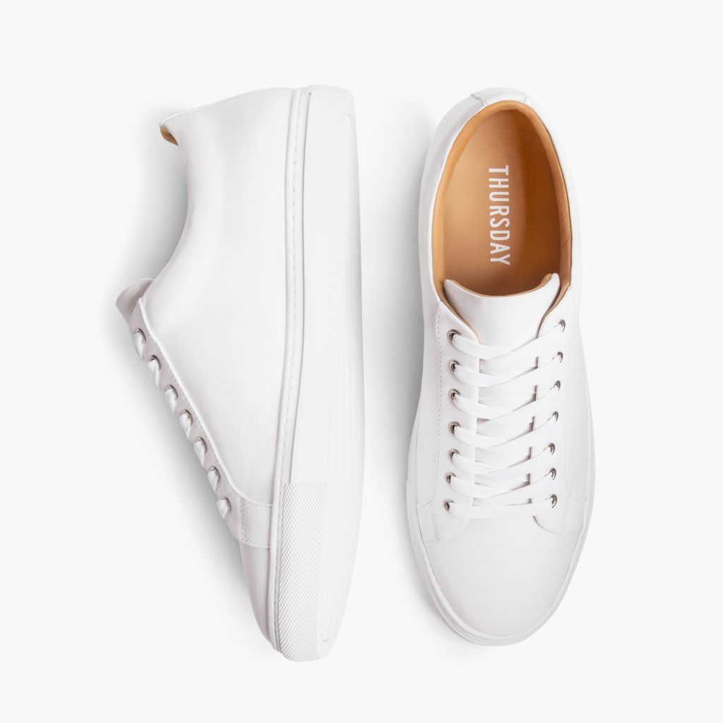 Premier Low Top White ტყავის კედები მამაკაცის For Men - გაძლიერებული ქუსლი და ზუსტი ორმაგი ნაკერი