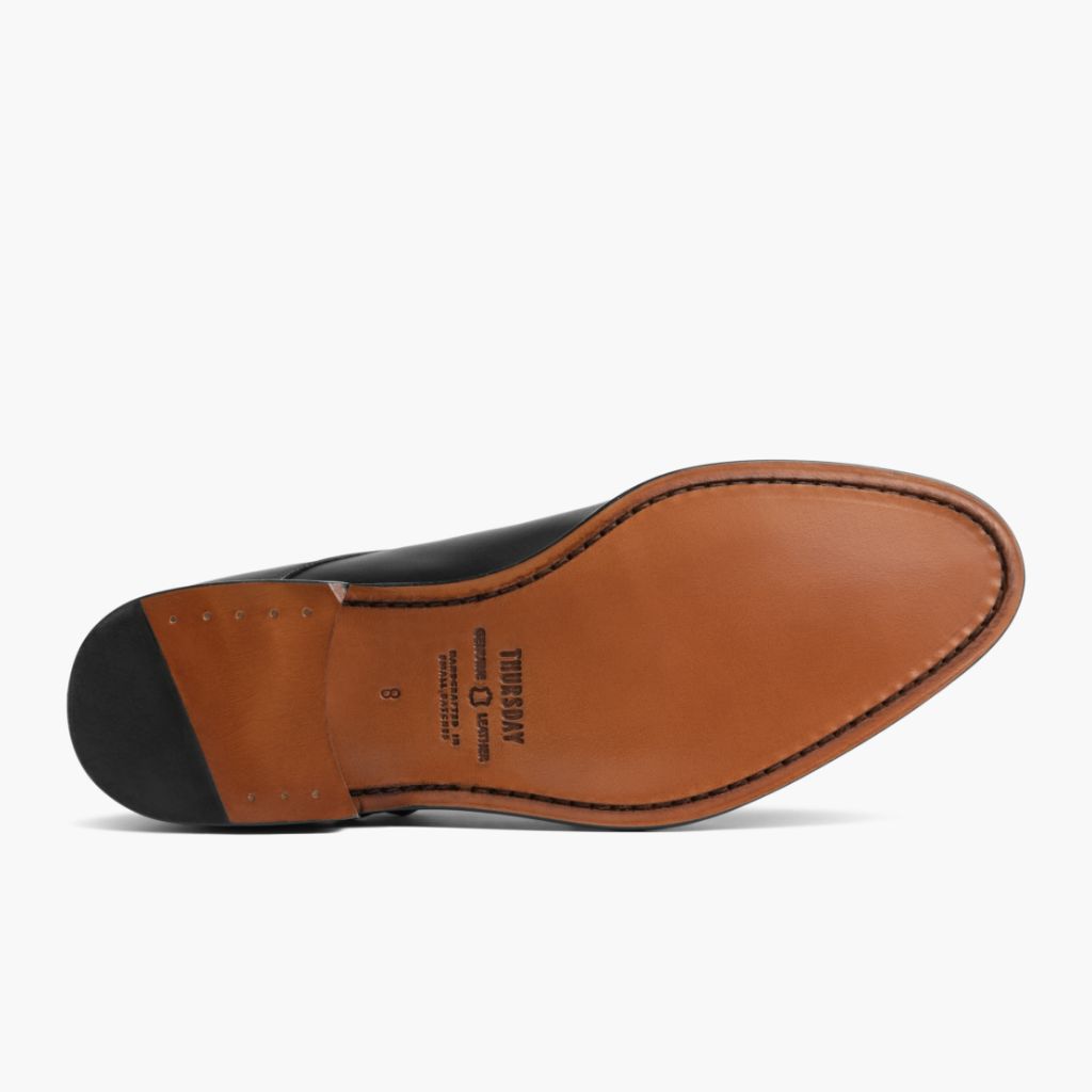 High-Traction Rubber Outsole & Lug Tread Pattern on Saint შავი ტყავის ლოფერები მამაკაცის For Men