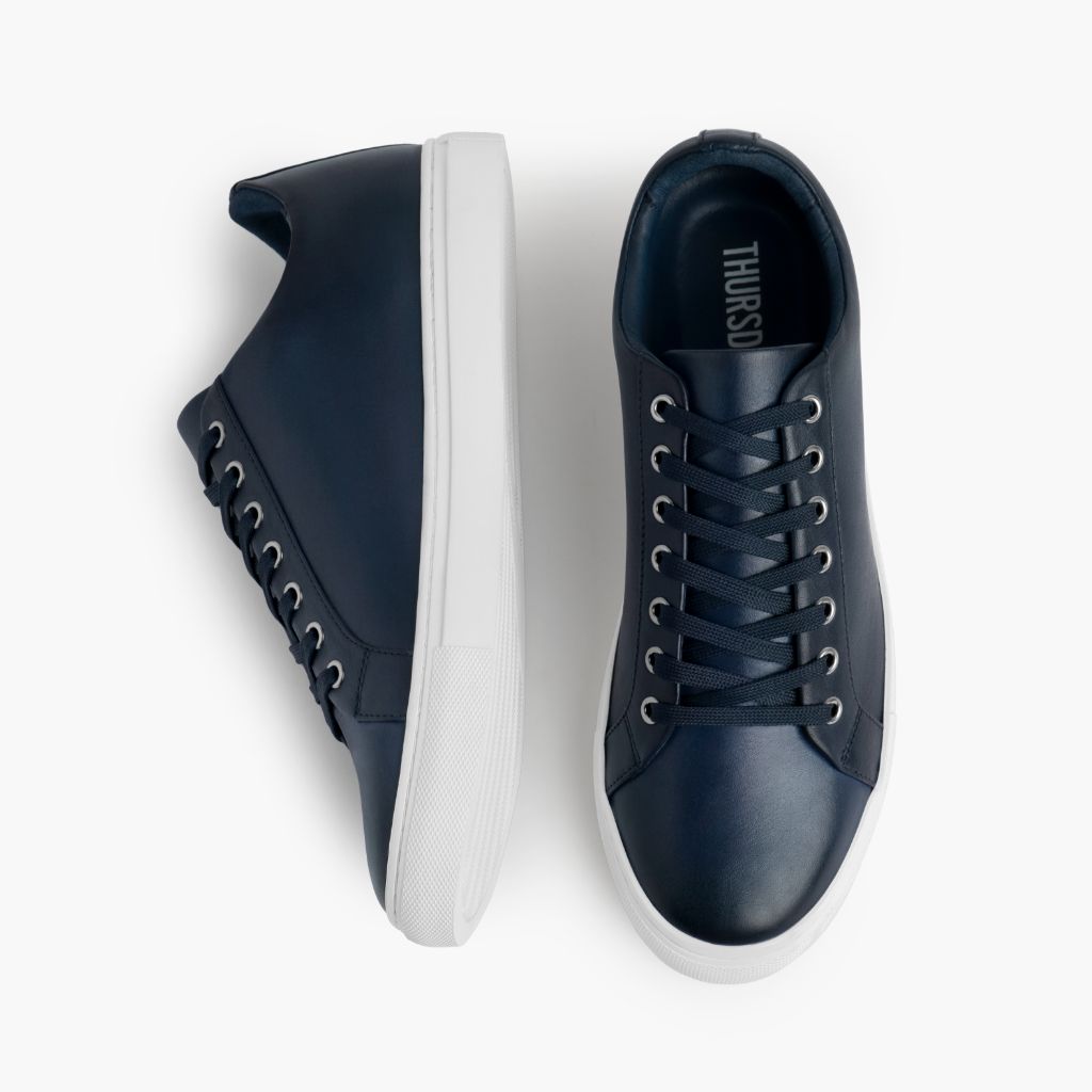 Premier Low Top Deep ლურჯი ტყავის კედები მამაკაცის For Men - გაძლიერებული ქუსლი და ზუსტი ორმაგი ნაკერი