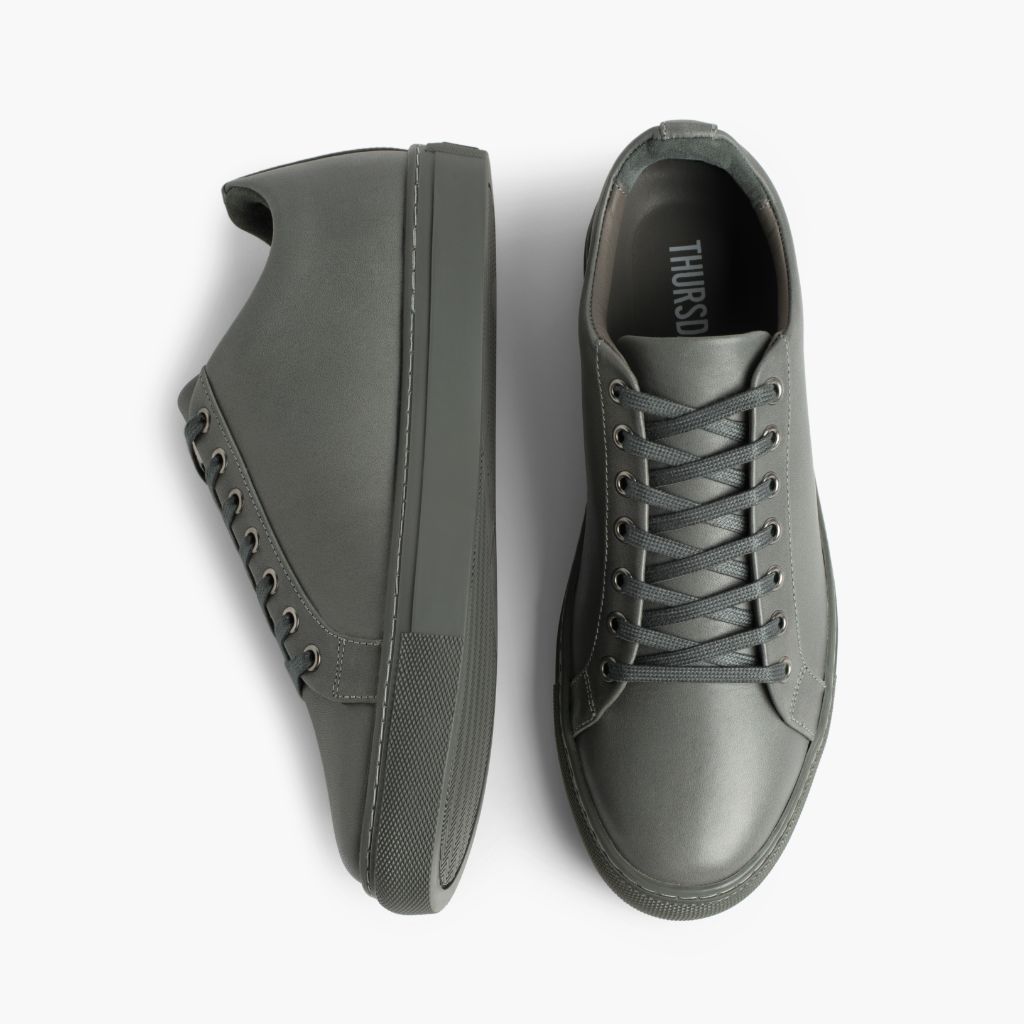 Premier Low Top Grey ტყავის კედები მამაკაცის For Men - გაძლიერებული ქუსლი და ზუსტი ორმაგი ნაკერი