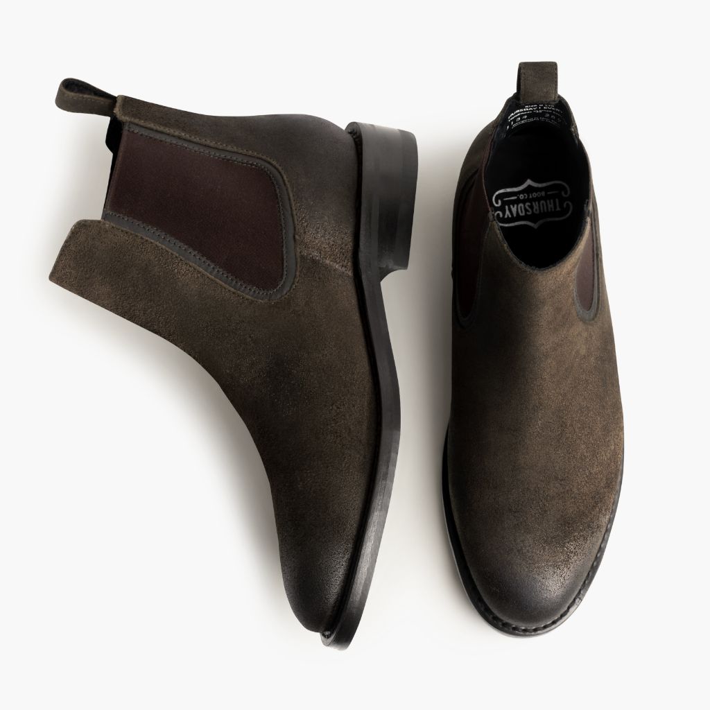 Duke Dark Olive Suede ტყავის ჩექმები მამაკაცის - გაძლიერებული ქუსლი და ზუსტი ორმაგი ნაკერი