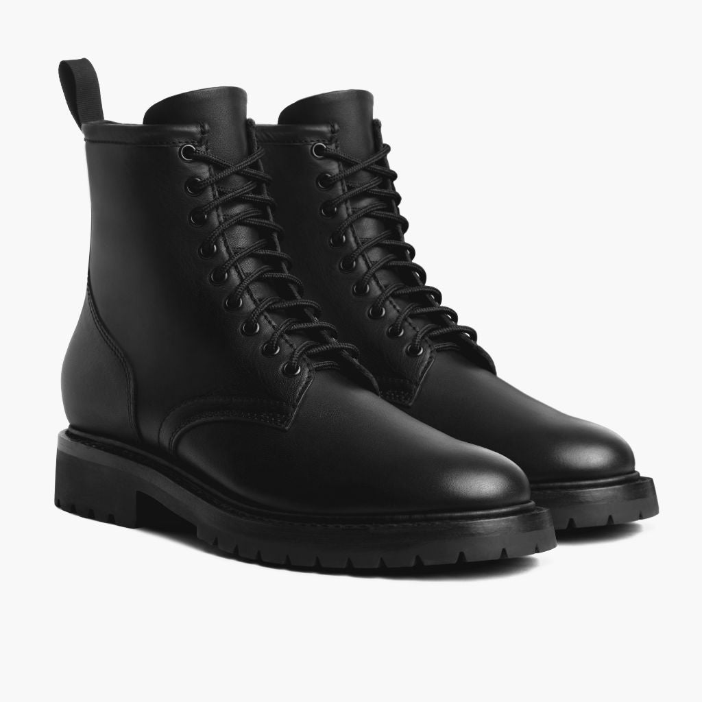 Stomper შავი (No Zipper) ტყავის ჩექმები მამაკაცის For Men - გაძლიერებული ქუსლი და ზუსტი ორმაგი ნაკერი