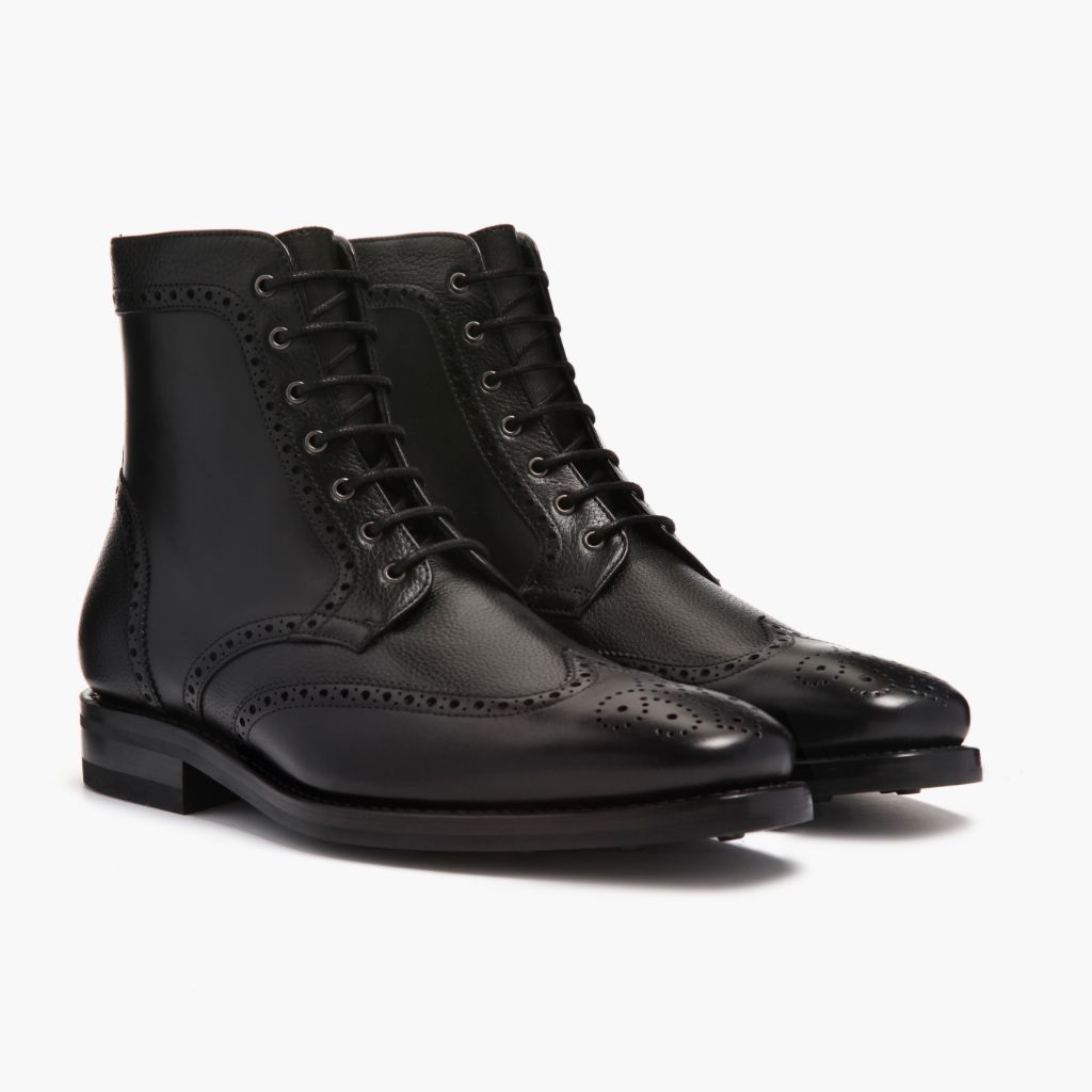 Wingtip შავი ტყავის ჩექმები მამაკაცის For Men შავი ნატურალური ხარის ტყავით - გვერდითი ხედი | შეიძინეთ ონლაინ