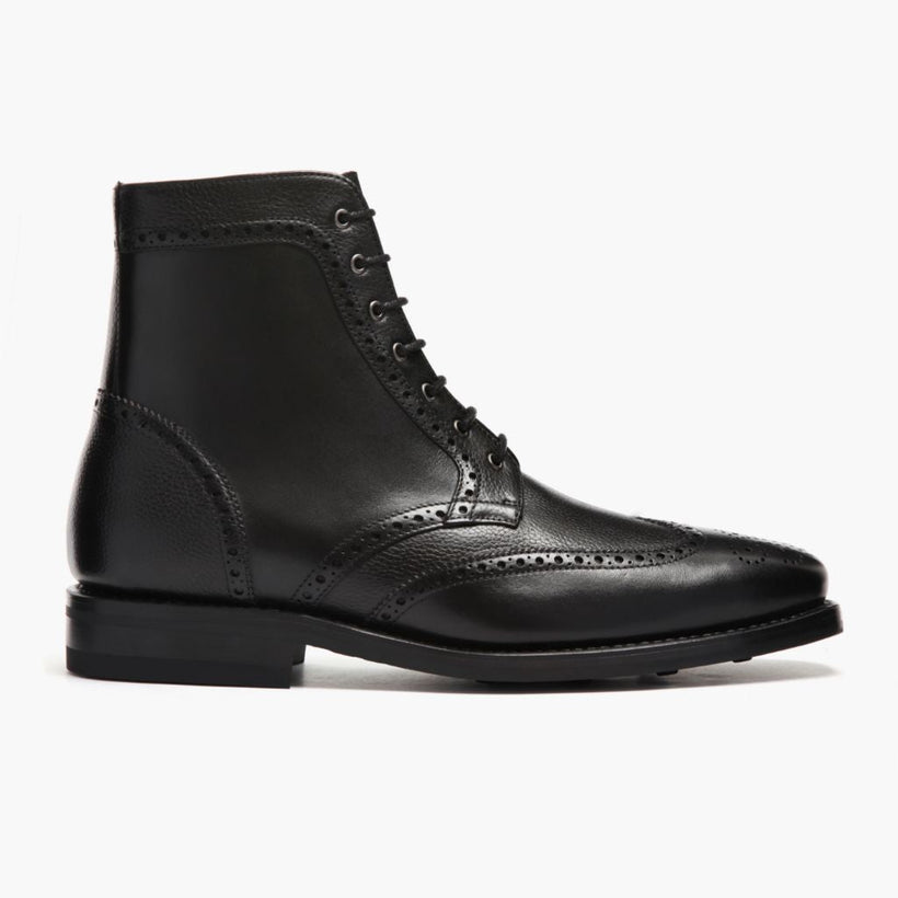 Wingtip შავი ტყავის ჩექმები მამაკაცის