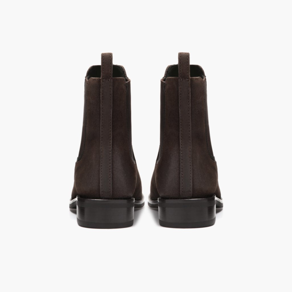 High-Traction Rubber Outsole & Lug Tread Pattern on Duchess Dark ყავისფერი Suede ტყავის ჩექმები ქალის