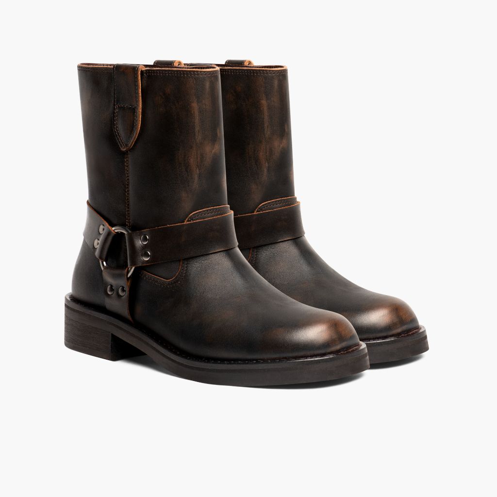Vintage Brown Full-Grain leather Boots - Goodyear welt კონსტრუქცია და წინა ცხვირის დეტალი