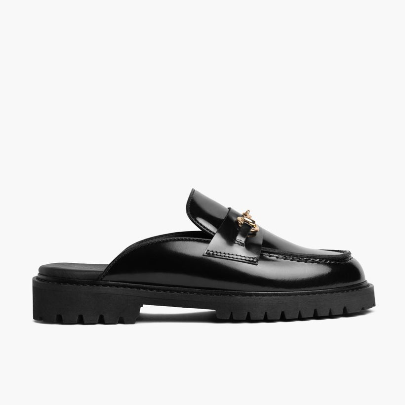 Penny Mule შავი & Gold Leather Loafers ქალის