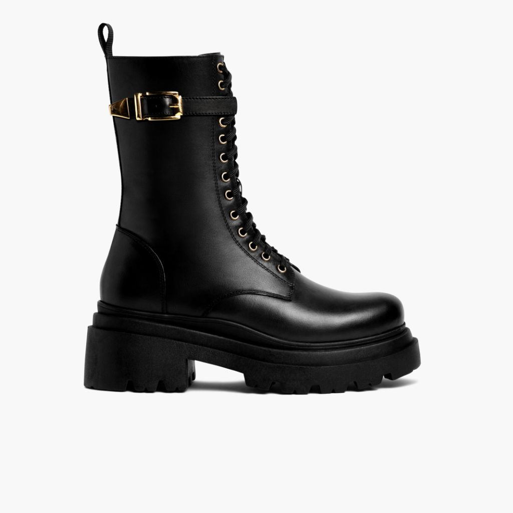 Black Full-Grain leather Boots - Goodyear welt კონსტრუქცია და წინა ცხვირის დეტალი