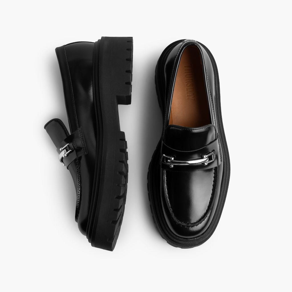 Penny Platform შავი & Silver ტყავის ლოფერები ქალის - გაძლიერებული ქუსლი და ზუსტი ორმაგი ნაკერი
