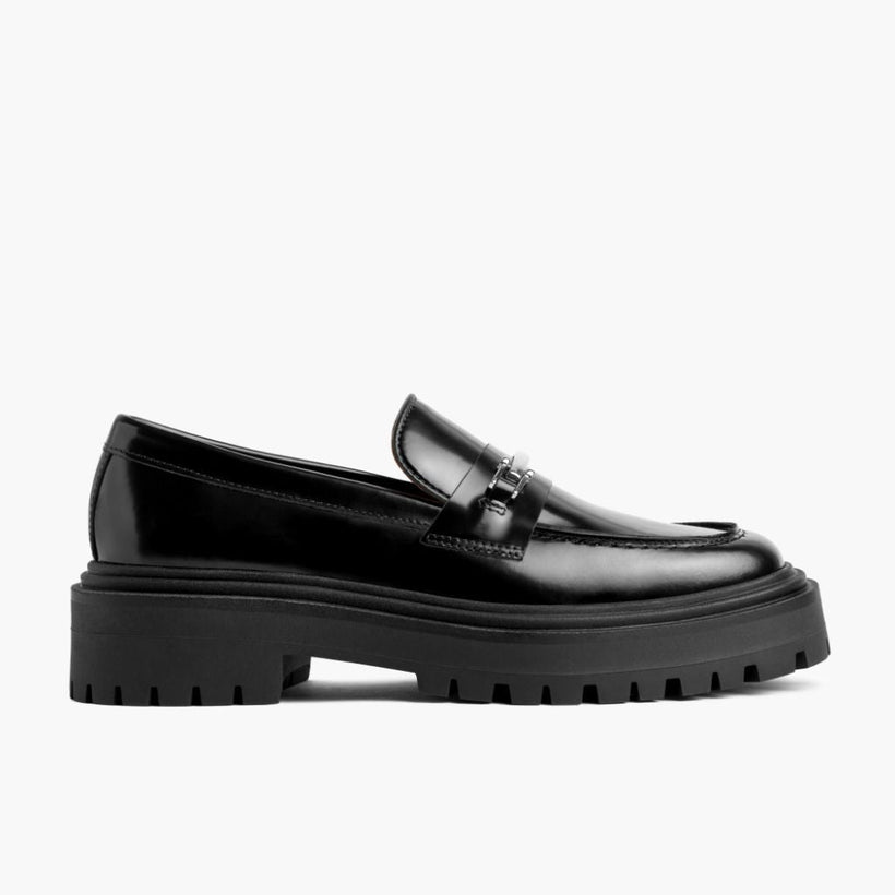 Penny Platform შავი & Silver Leather Loafers ქალის