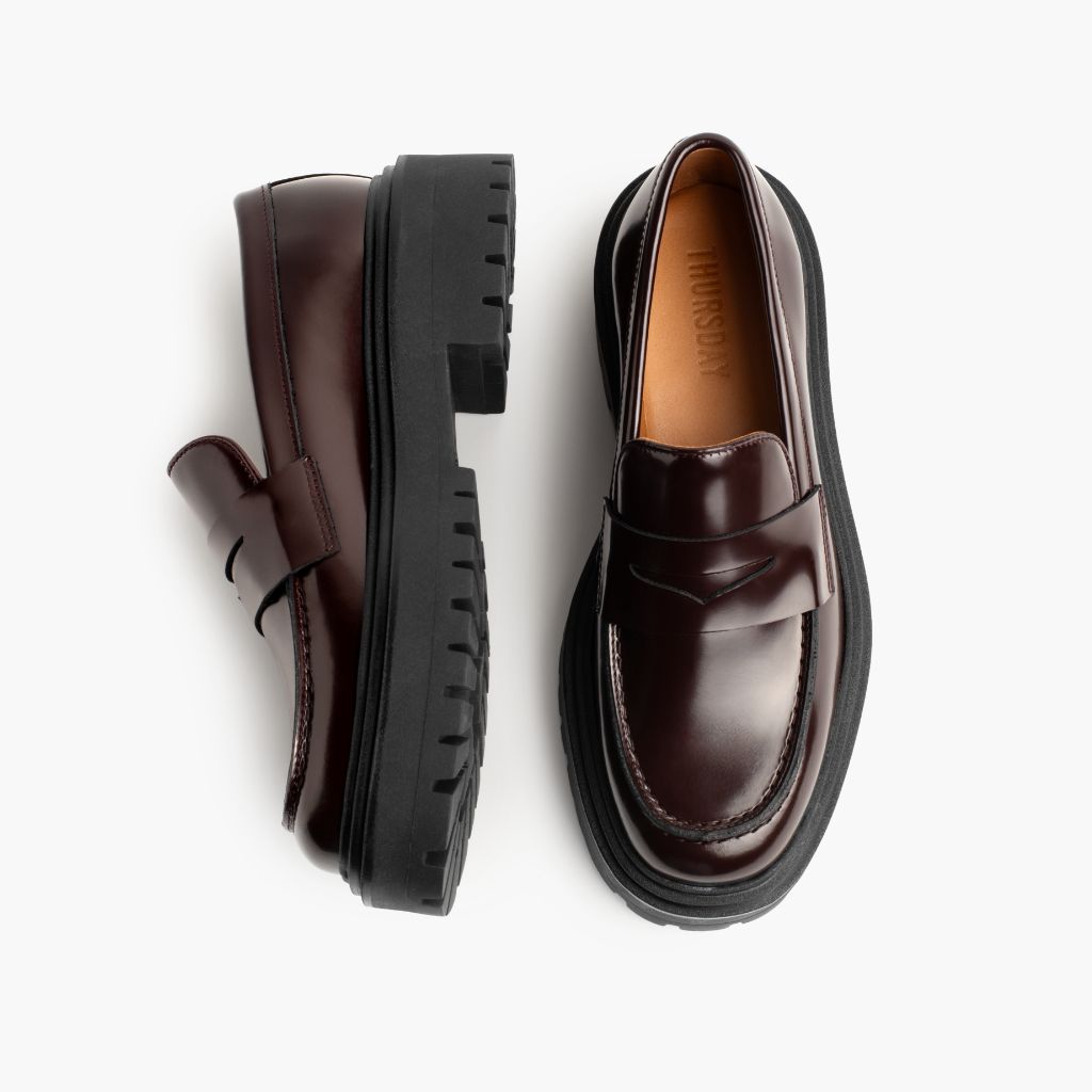 Penny Platform ბურგუნდიული ტყავის ჩექმები ქალის - გაძლიერებული ქუსლი და ზუსტი ორმაგი ნაკერი