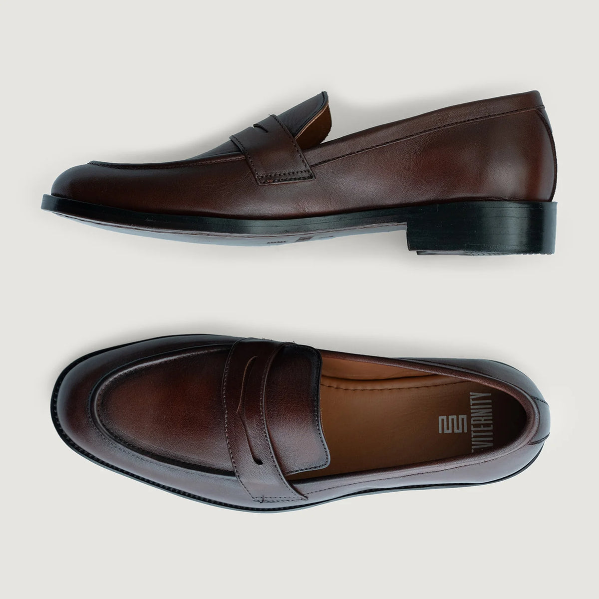 Baxton Burnished ყავისფერი ტყავის ლოფერები მამაკაცის For Men - გაძლიერებული ქუსლი და ზუსტი ორმაგი ნაკერი