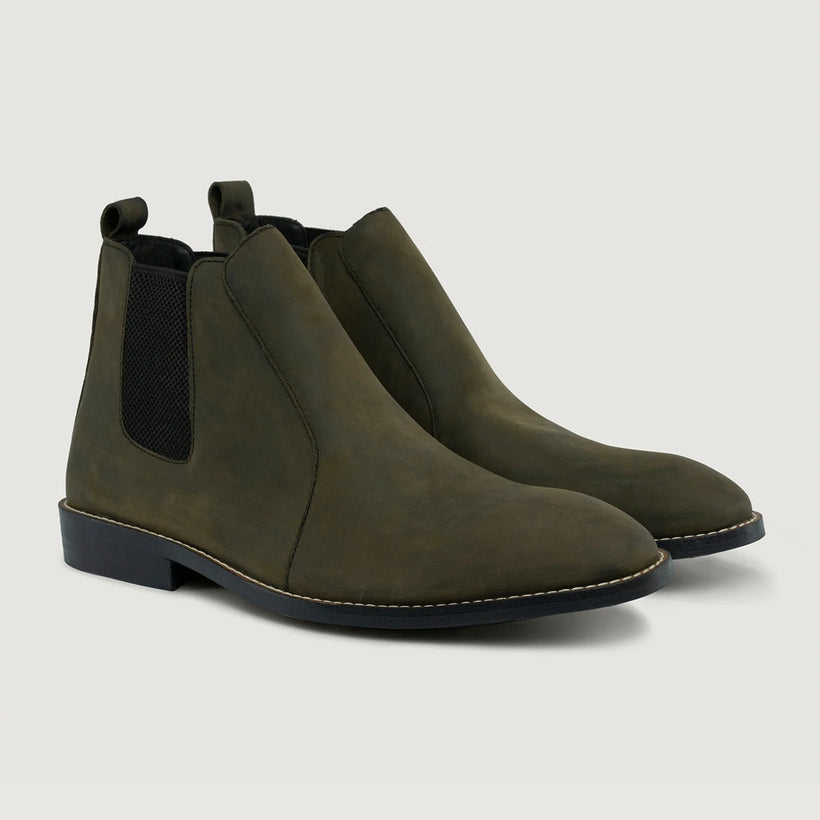 Clarkson Chelsea Olive Pullup ტყავის ჩექმები - StudGuard მამაკაცის