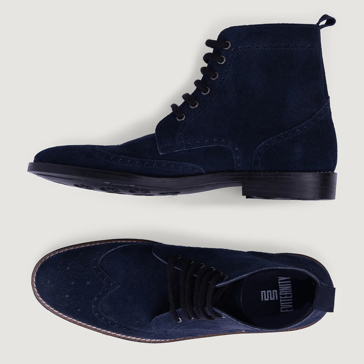 Duster Brogues Blue Suede Leather Boots StudGuard For Men - გვერდითი პროფილი ერგონომიული სახელოს ჭრით