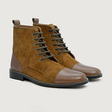 Knight Derby Tan & Brown Leather Boots - StudGuard in Brown Full-Grain Leather - Lateral Side Profile View | Buy Online