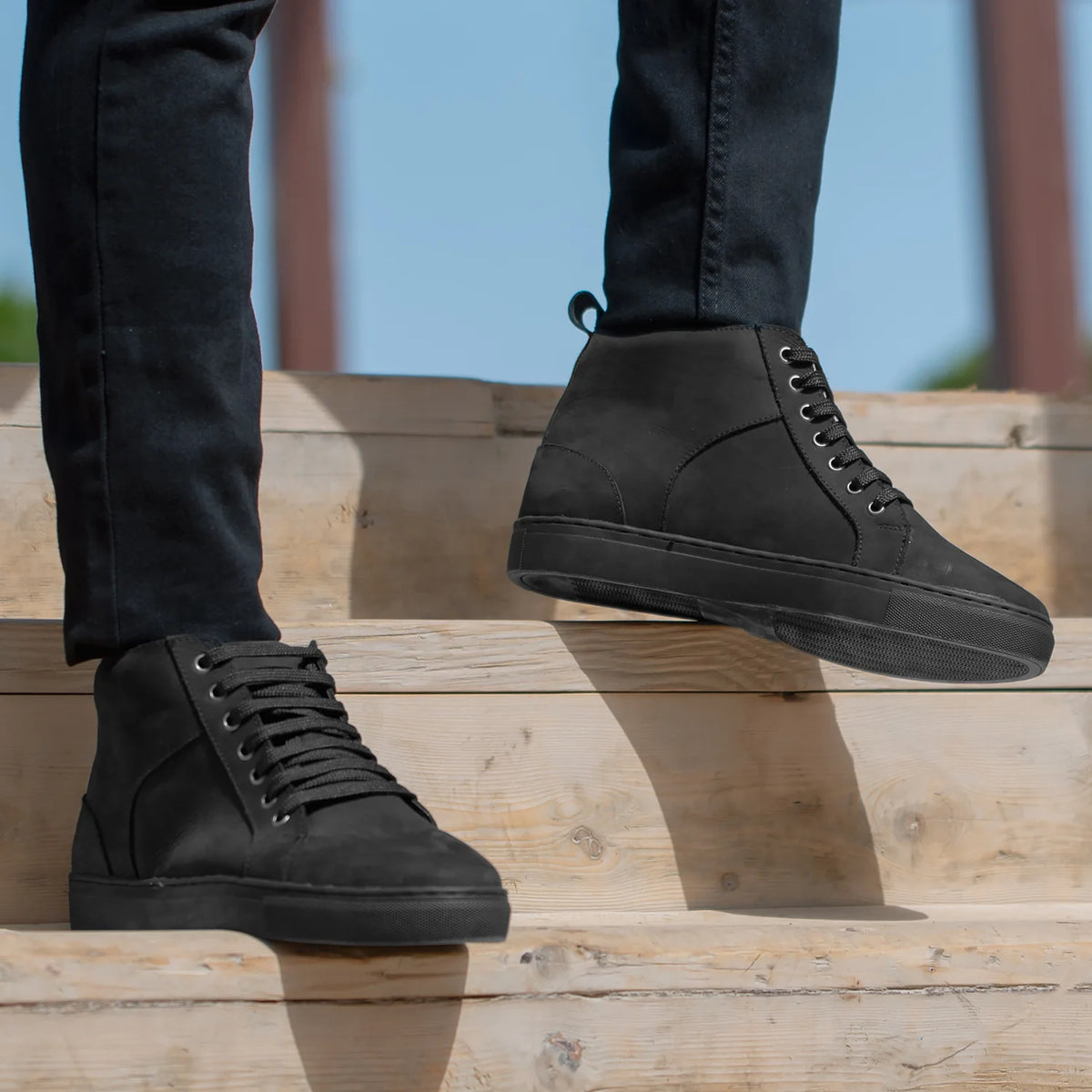 Marty High Top შავი Nubuck ტყავის კედები მამაკაცის - გაძლიერებული ქუსლი და ზუსტი ორმაგი ნაკერი