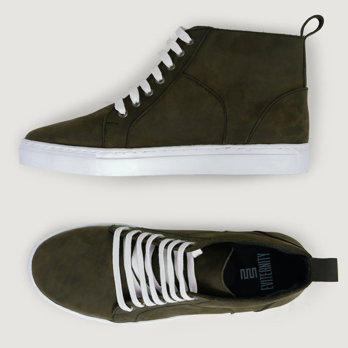 High-Traction Rubber Outsole & Lug Tread Pattern on Marty High Top Olive Pullup ტყავის კედები მამაკაცის For Men