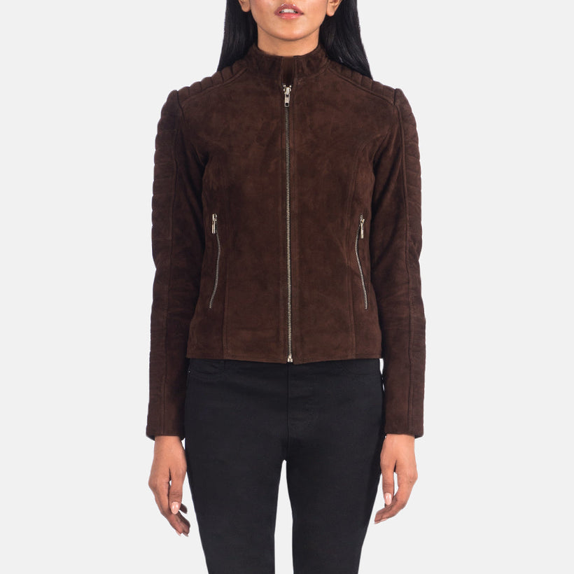Adalyn Quilted Mocha Suede ტყავის ბაიკერის ქურთუკი ქალის