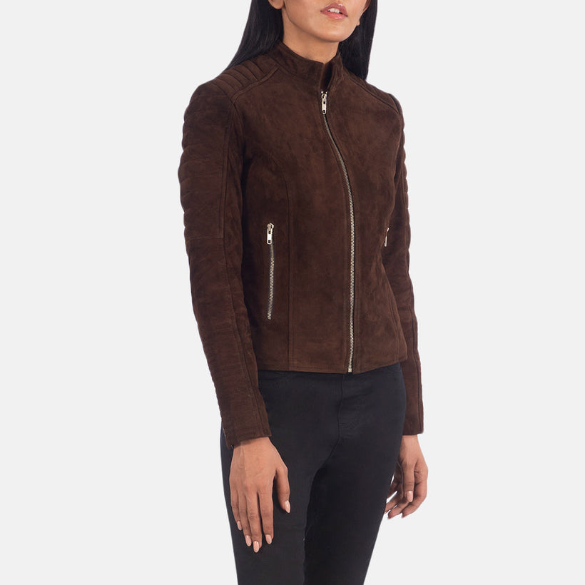 Adalyn Quilted Mocha Suede ტყავის ბაიკერის ქურთუკი ქალის