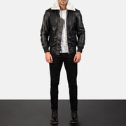
Airin G-1 Black & White Leather Bomber Jacket - გვერდითი პროფილი ერგონომიული სახელოს ჭრით