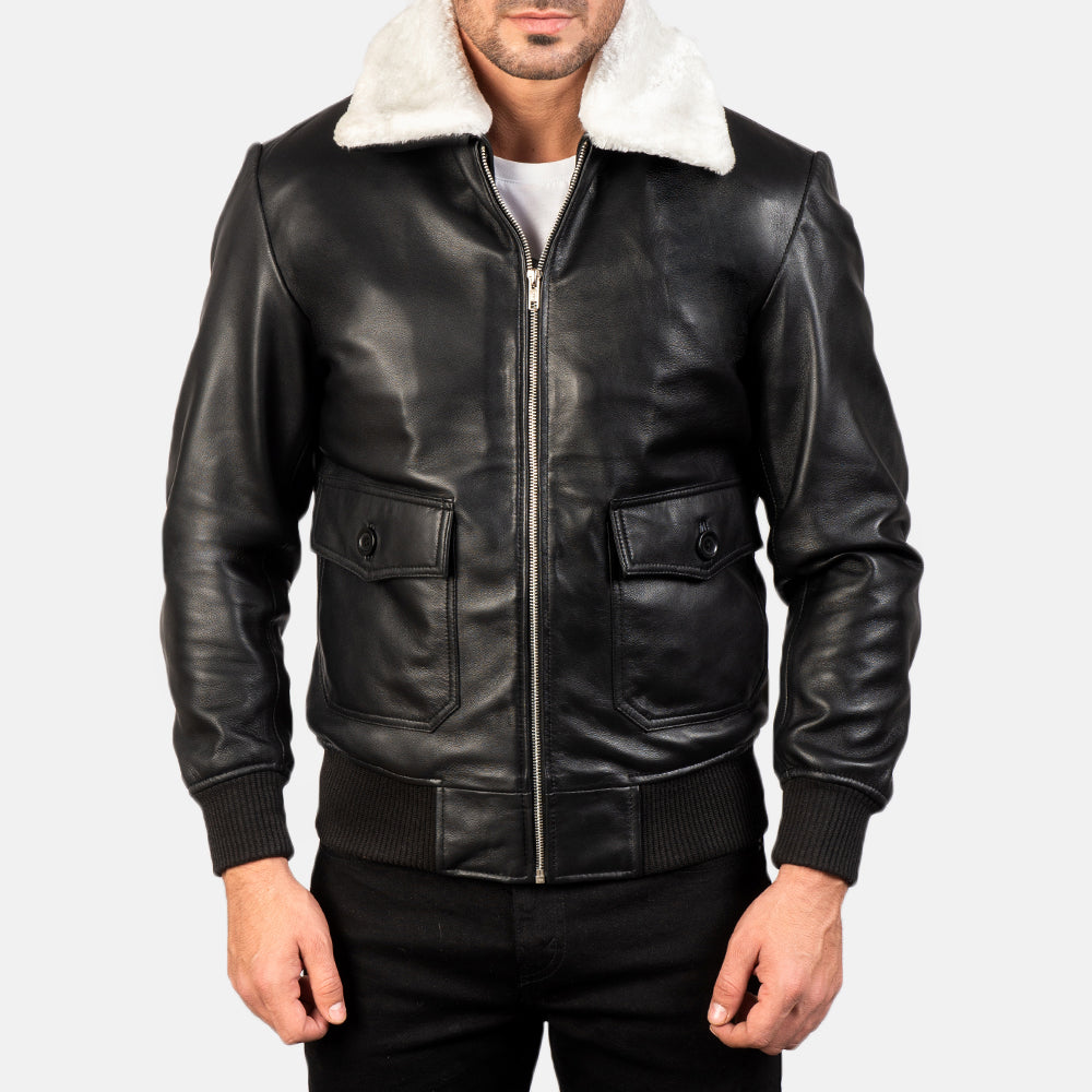 
ახლო ხედი of Shirt with Removable Fur & Zipper Hardware on Airin G-1 Black & White Leather Bomber Jacket