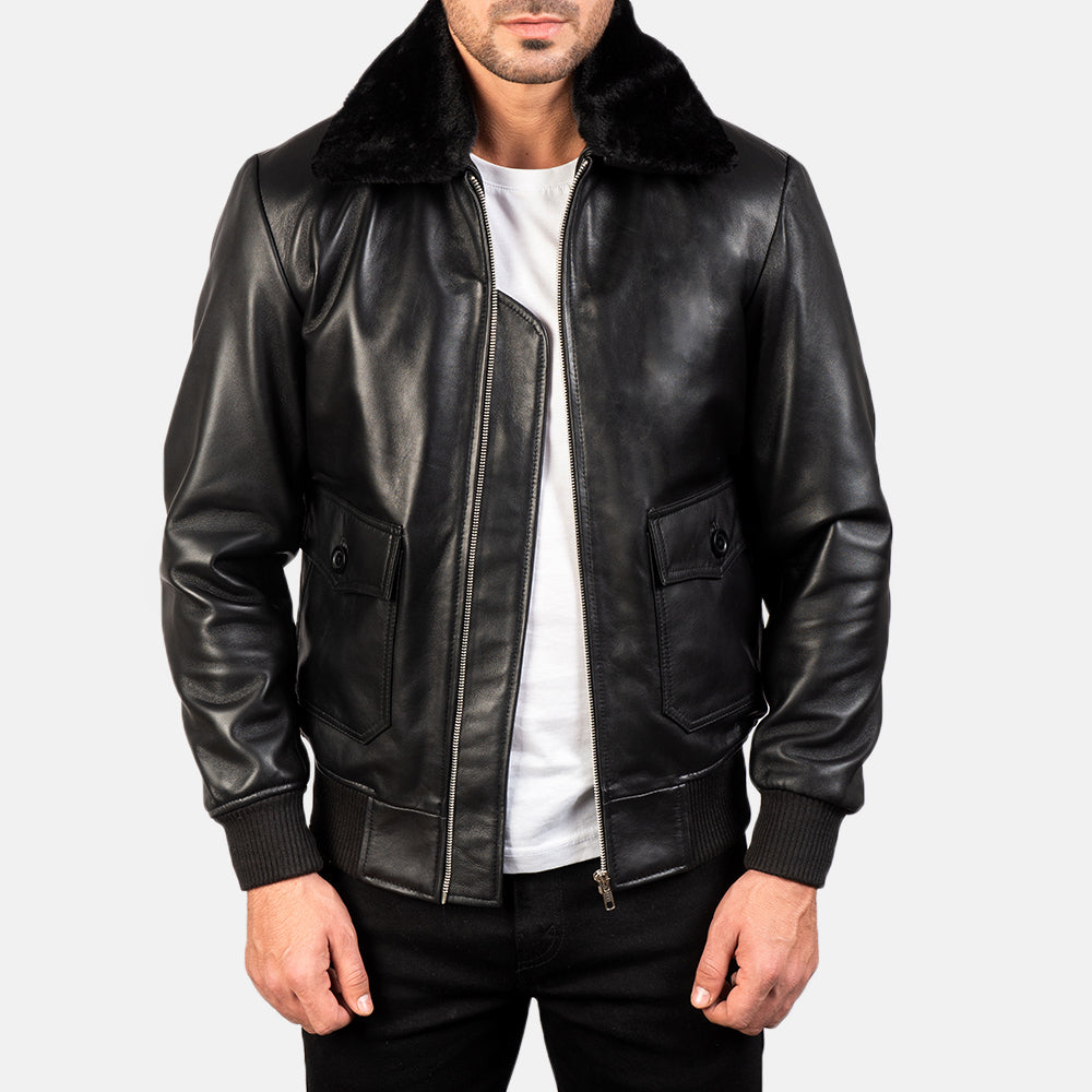 
Airin G-1 შავი ტყავის ბომბერი მამაკაცის in Black Sheepskin Leather - წინა ხედი და მორგებული სილუეტი | შეიძინეთ ონლაინ
