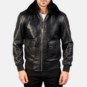 
ახლო ხედი of Shirt with Removable Fur & Zipper Hardware on Airin G-1 შავი ტყავის ბომბერი მამაკაცის
