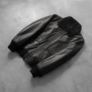 
Rib Knit & Hem Craftsmanship Construction Detail on Airin G-1 შავი ტყავის ბომბერი მამაკაცის