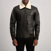
ახლო ხედი of Shirt with Removable Fur & Zipper Hardware on Airin G-1 ყავისფერი & Cream ტყავის ბომბერი მამაკაცის