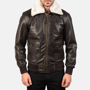 
ახლო ხედი of Shirt with Removable Fur & Zipper Hardware on Airin G-1 ყავისფერი ტყავის ბომბერი მამაკაცის