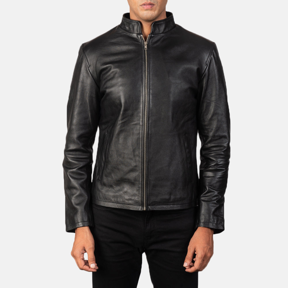 
Alex Black Leather Biker Jacket - გვერდითი პროფილი ერგონომიული სახელოს ჭრით
