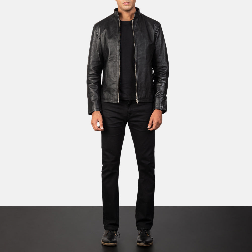 
ახლო ხედი of Band & Zipper Hardware on Alex Black Leather Biker Jacket