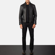 
ახლო ხედი of Band & Zipper Hardware on Alex Black Leather Biker Jacket