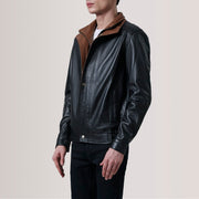 
Alfred Brown Leather Bomber Jacket For Men - გვერდითი პროფილი ერგონომიული სახელოს ჭრით
